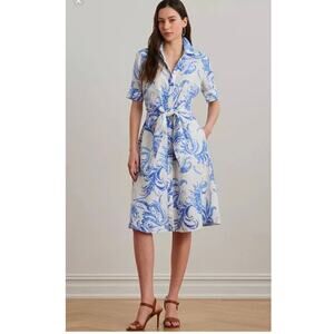 Lauren Ralph Lauren Sz 14W/16-18 Paisley Shirtdress White Linen ALine Curvy Plus